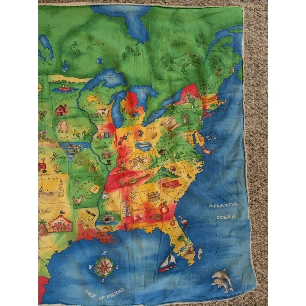 Handmade USA United States of America Fabric Map Baby Blanket Play Mat 44x33‎